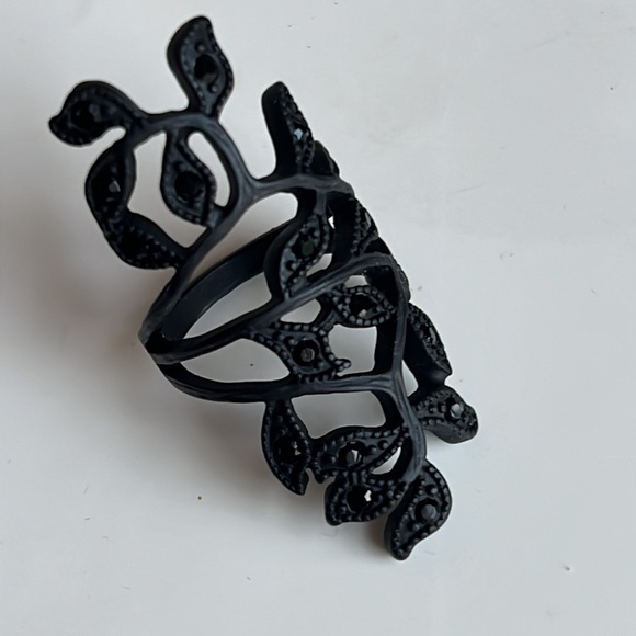 Designer Black Crystal Floral Ivy Finger Crawler Wrap Ring - Picture 3 of 10